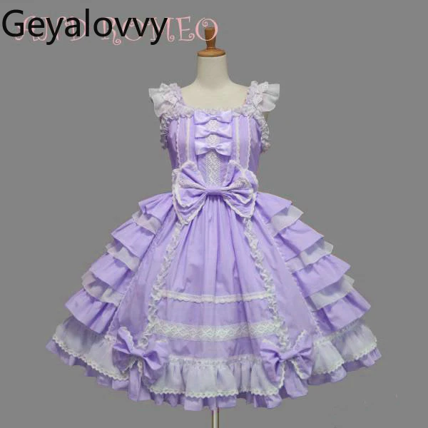 Lolita Gothic Retro Chiffon Lace Bow High Waist Mid-length Dress Japanese Sweet Cute Girl COS Ball Party Sleeveless Dress