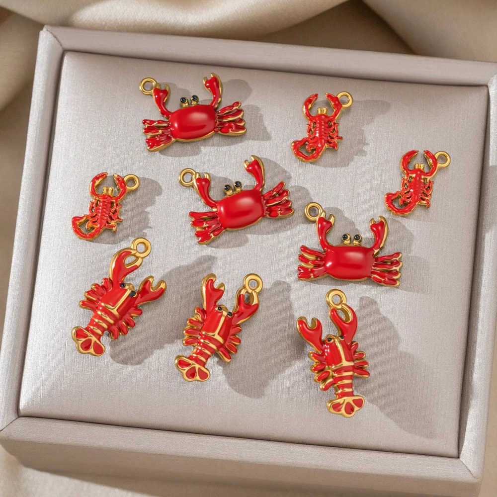 2 Stück Edelstahl Cartoon-Hummer-Anhänger, Niedliche Hummer-Charms für DIY Ohrringe, Halsketten, Armbänder, Schmuckherstellung – Detail 3