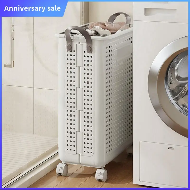 

A75P-Household Folding Dirty Laundry Basket Bathroom Laundry Basket With Pulley Basket