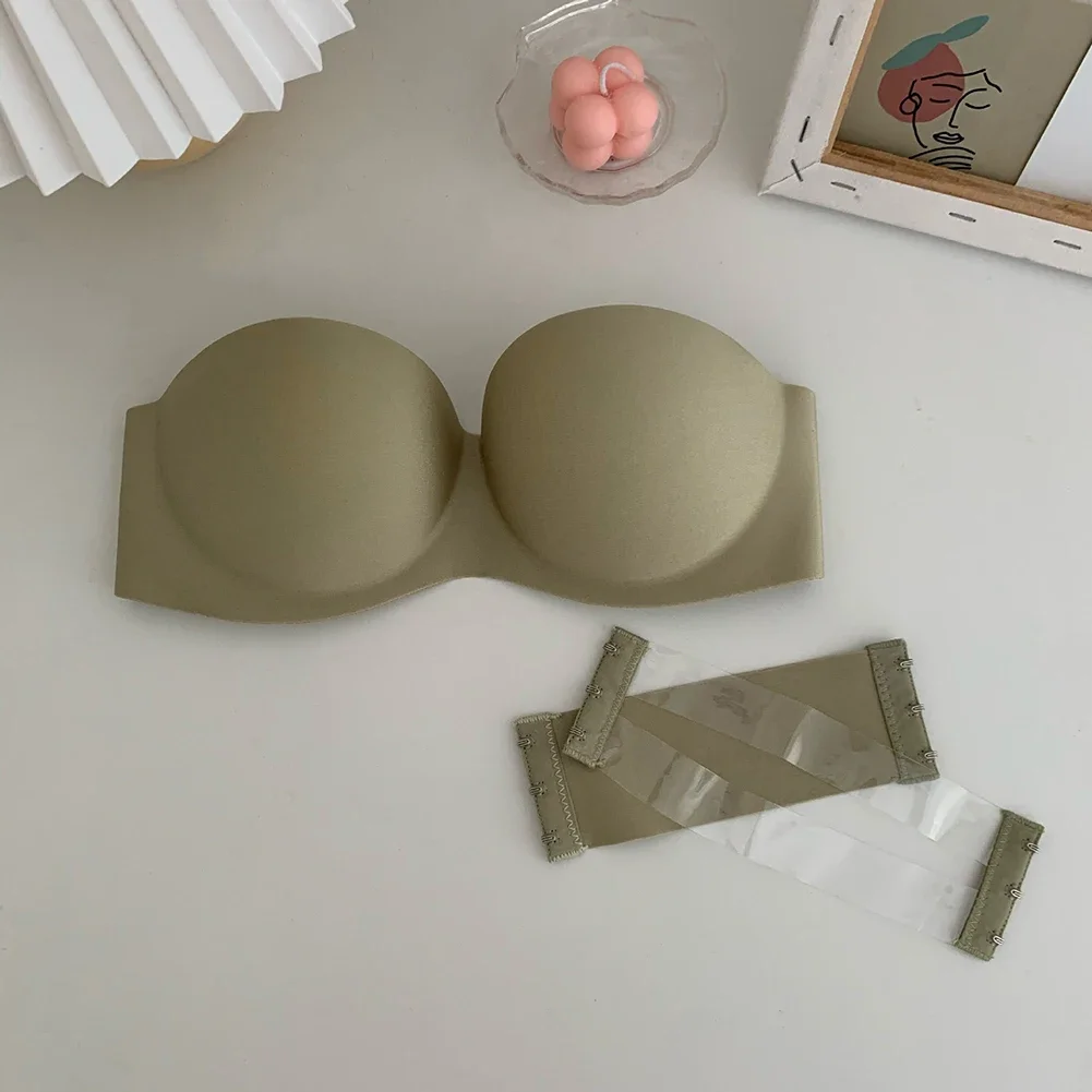 Women Strapless Bras Bra Green InvisibleWith Nylon Pink Seamless Simple And Casual Soft Strapless Bras Apricot