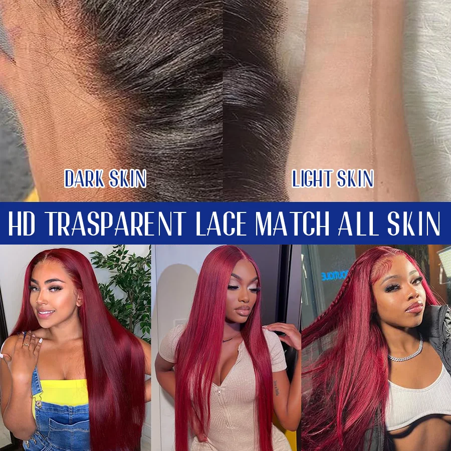 Düz Bordo 40 İnç %200 Yoğunluk - Hd Lace Frontal Wig Human Hair Pre Plucked incelemesi ve fiyatı