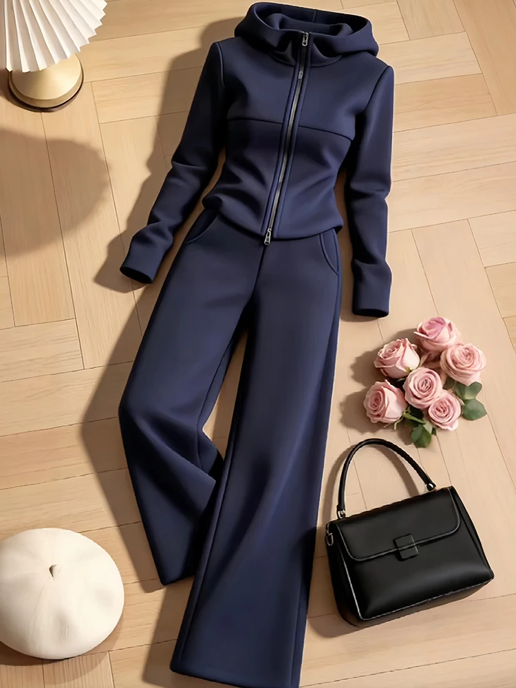 

Elegant Anti-Aging Casual Sportswear Women's Spring Trendy Hoodie High Waist Wide Leg Pants Two-Piece Set Comfortable Breathable