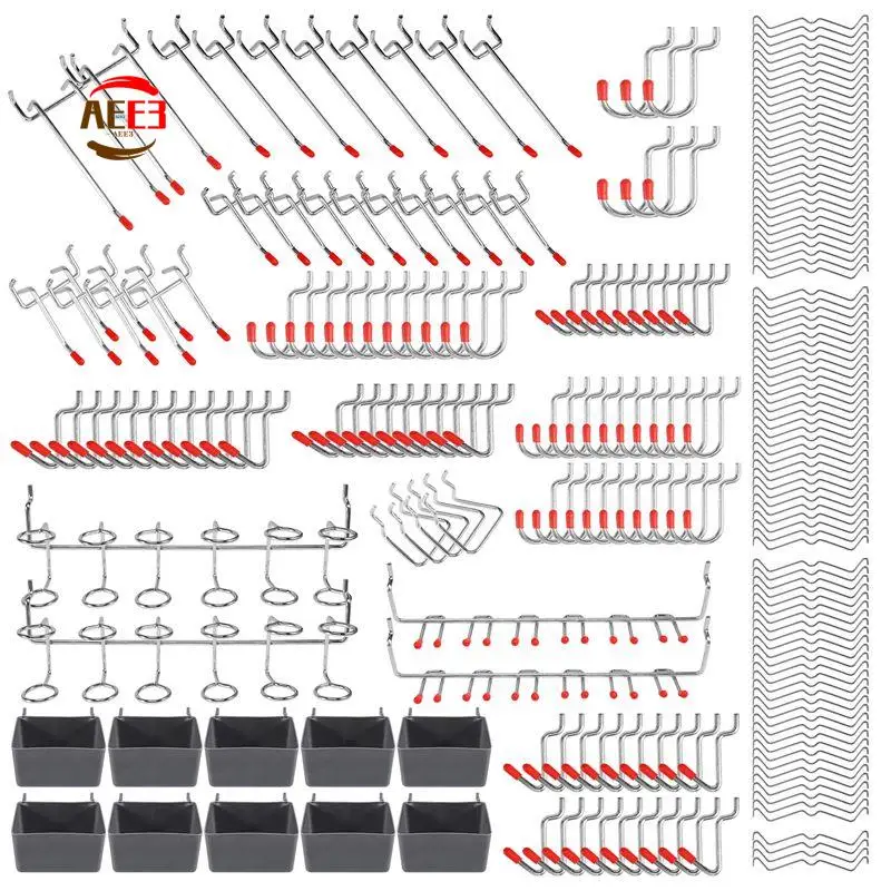 AEE3-228 Pcs Pegboard Hooks Assortment With Metal Hooks Sets, Pegboard Bins, Peg Locks For Organizing Storage System Tools