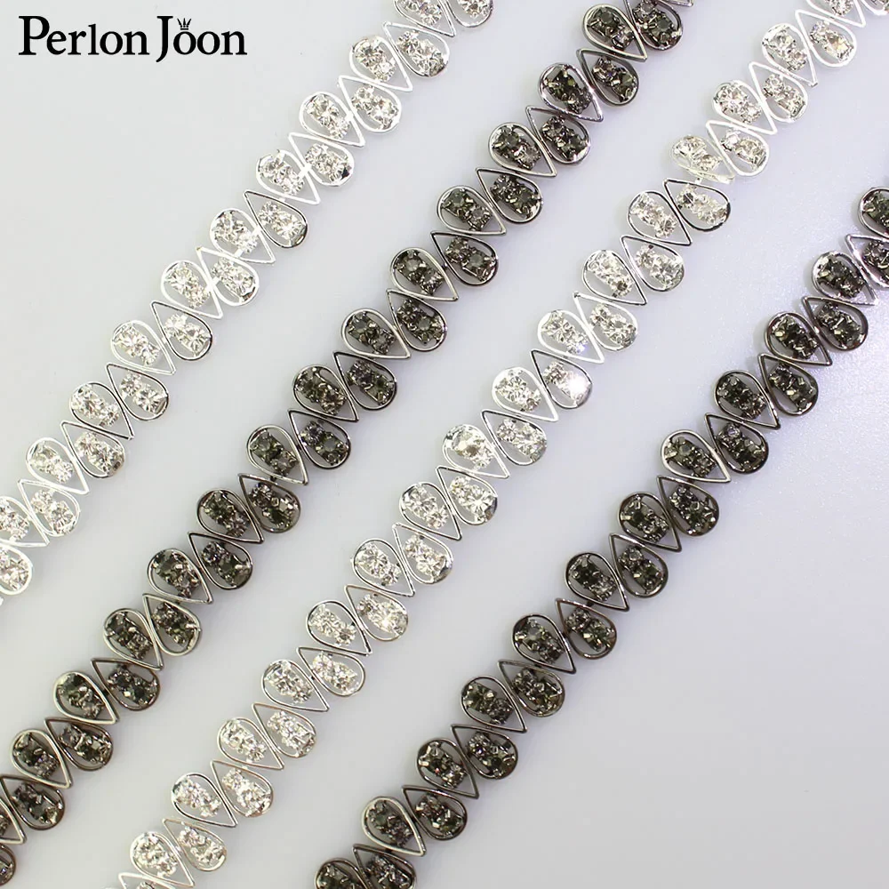 small droplets array rhinestone trim plating black silver flatback crystal decorative chain clothing accessories ML102