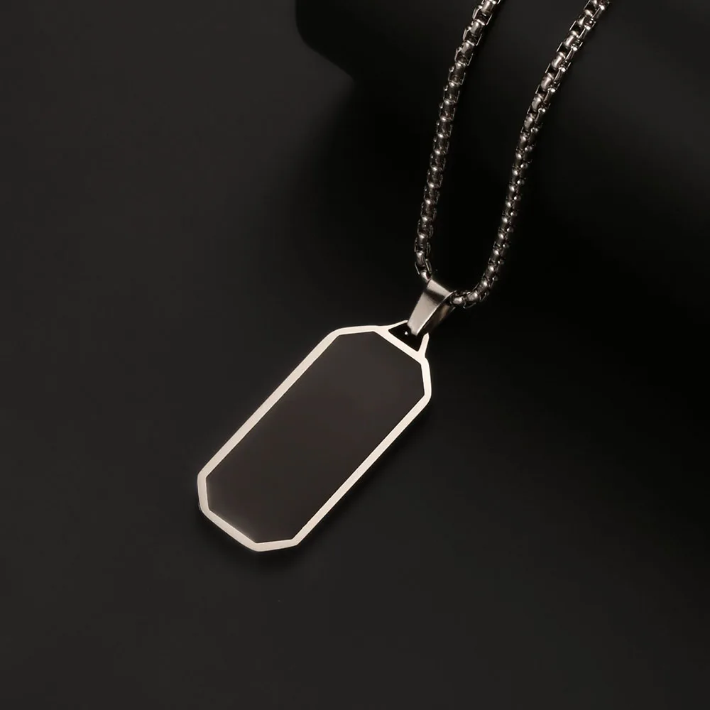 1 قطعة الرجال الموضة الفولاذ المقاوم للصدأ بساطتها الأسود المينا مربع قلادة قلادة للرجال بسيط مستطيل قلادة رجل مجوهرات
