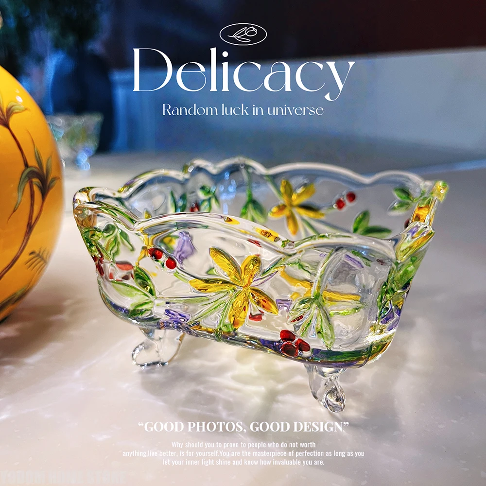 Hand-painted Colored Cameo Glass Plate - Elegant Trinket Dish for Snacks, Fruits & Dessert Display