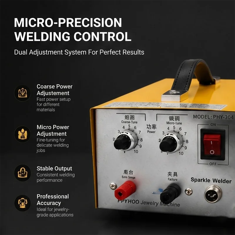 PHYHOO PHY30A Professional Jewelry Spot Welder Machine AC 110/220V Pulse Sparkle Welding Tungsten Needle Pedal Control Repairing