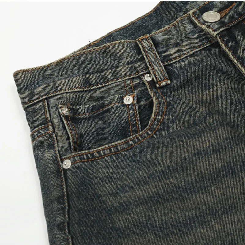 HKSH ربيع وصيف جديد الرجال فاسق الثقيلة شيك Ins ممزق الجينز المتعثرة الشارع الشهير الاتجاه غسلها فضفاض مستقيم الدينيم السراويل HK6489