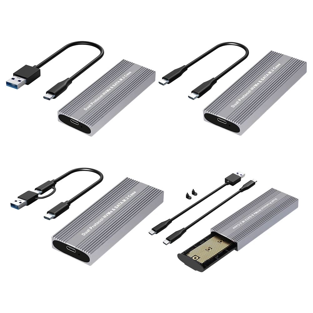 Caja USB3.2 a M.2 NVME SSD, 10Gbps NVMe PCI-E 6Gbps SATA M-Key/B + M Key, funda SSD externa para SSD NVME/SATA 2230/2242/2260/2280