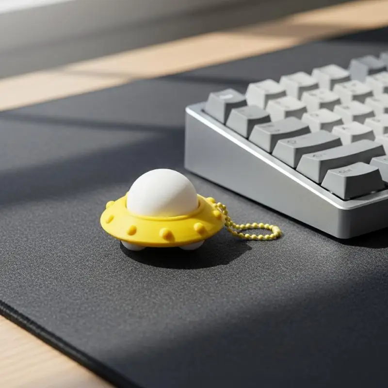 Decompression Keychain UFO Shaped 3D Printed Fidget Clicker Toy for Stress Relief at Desk or Car