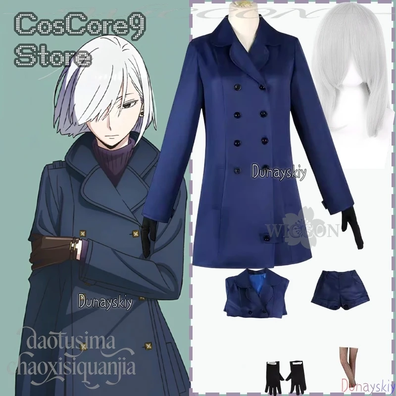 

Anime FAMILYYYS3 Cosplay Fiona Frost Nightfal תחפושת Navy Blue Wool Coat Shorts Gloves Pantyhose Christmas Halloween Party Cos