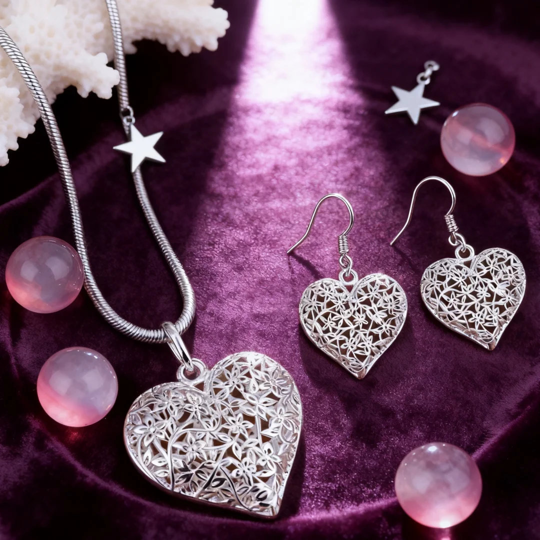 Special offer 925 Sterling Silver precious flower heart necklace earring for women fashion jewelry sets Gift wedding accessories