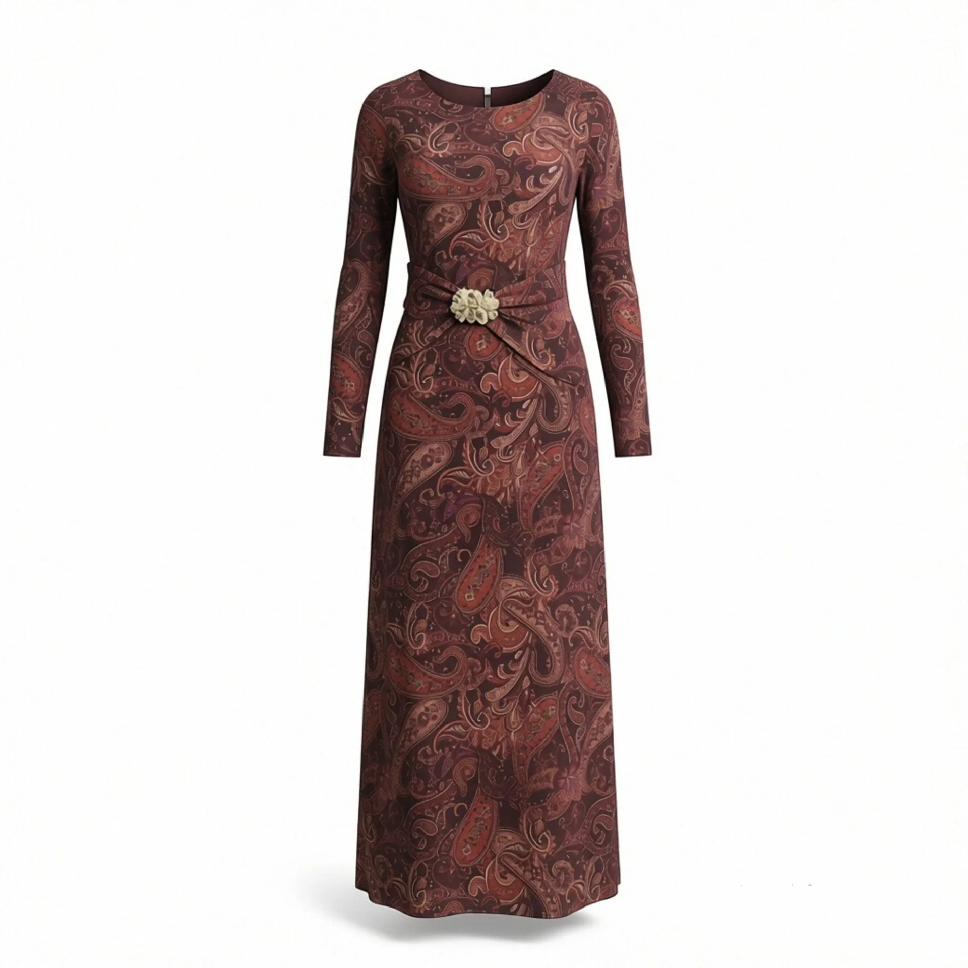 

Withered European And American Style Fashionable Metal Decoration Printed Slim Fit Dress Woman Clothes Dress Elegant Party Dress