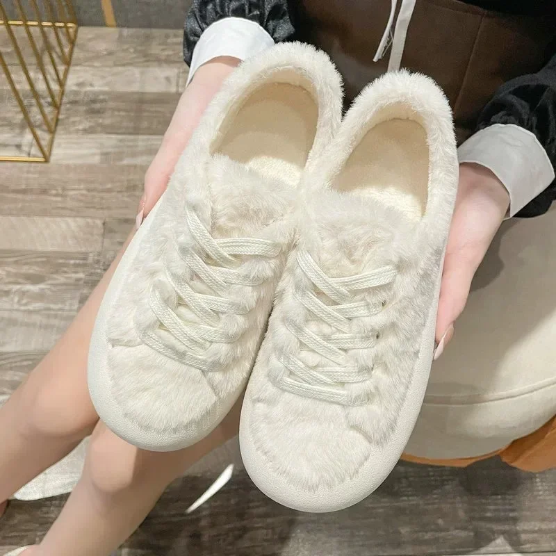 Peluche bianco Sapato Feminino moda scarpe da donna stringate inverno nuove donne per il tempo libero appartamenti INS vendita calda accogliente