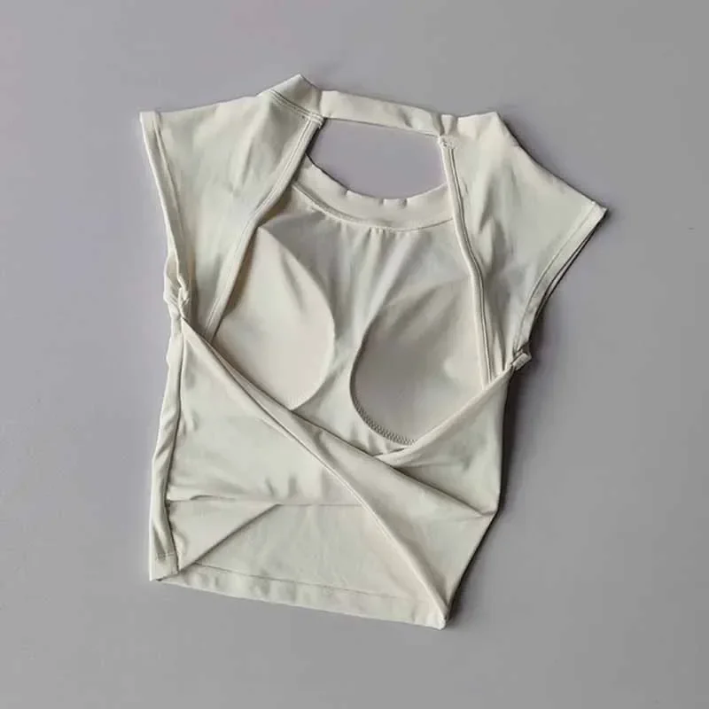

Yoga Short Sleeved T-shirts Women's Fixed Chest Pad Sexy Backless Short Gym Shirt Sexy Yoga Tops Slimming Fitness Sports Vest