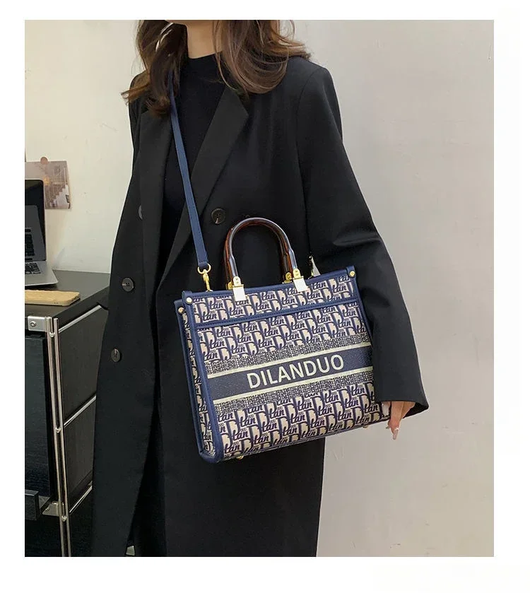 

2025 модная женская сумка-тоут с вышивкой, большая вместительная сумка через плечо, модная повседневная сумка