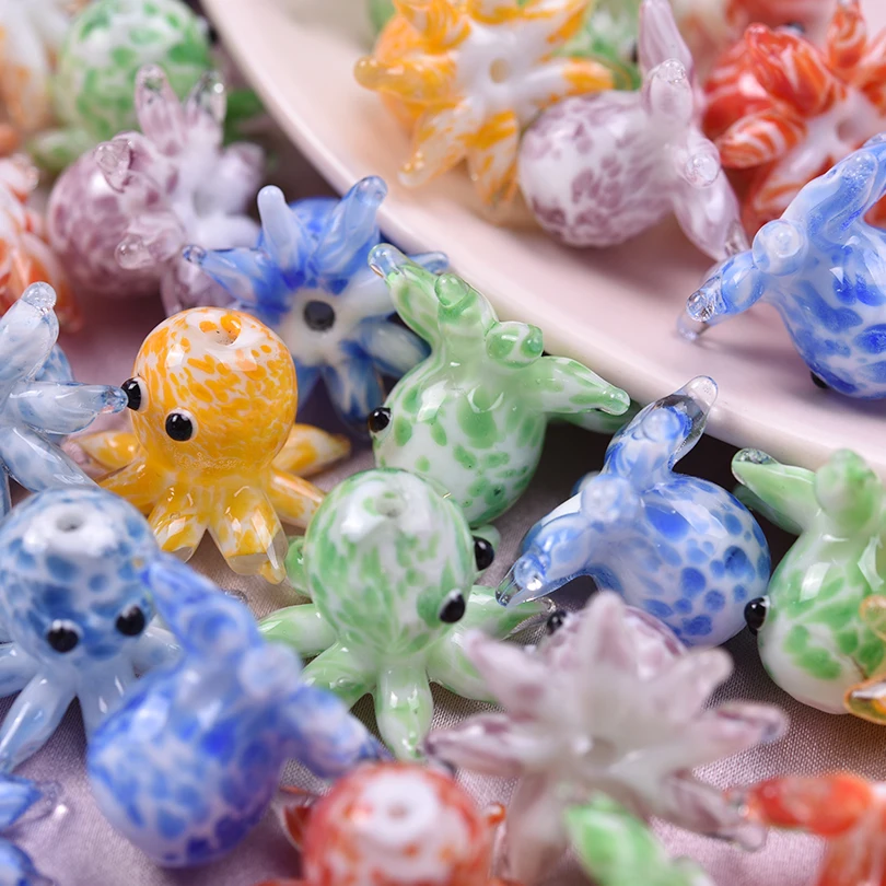 3/6pcs/lot Cute Octopus Lampwork Charm Glass Ocean Beads Multicolor Dot Loose Spacer Beads DIY Jewelry Making Bracelets Necklace