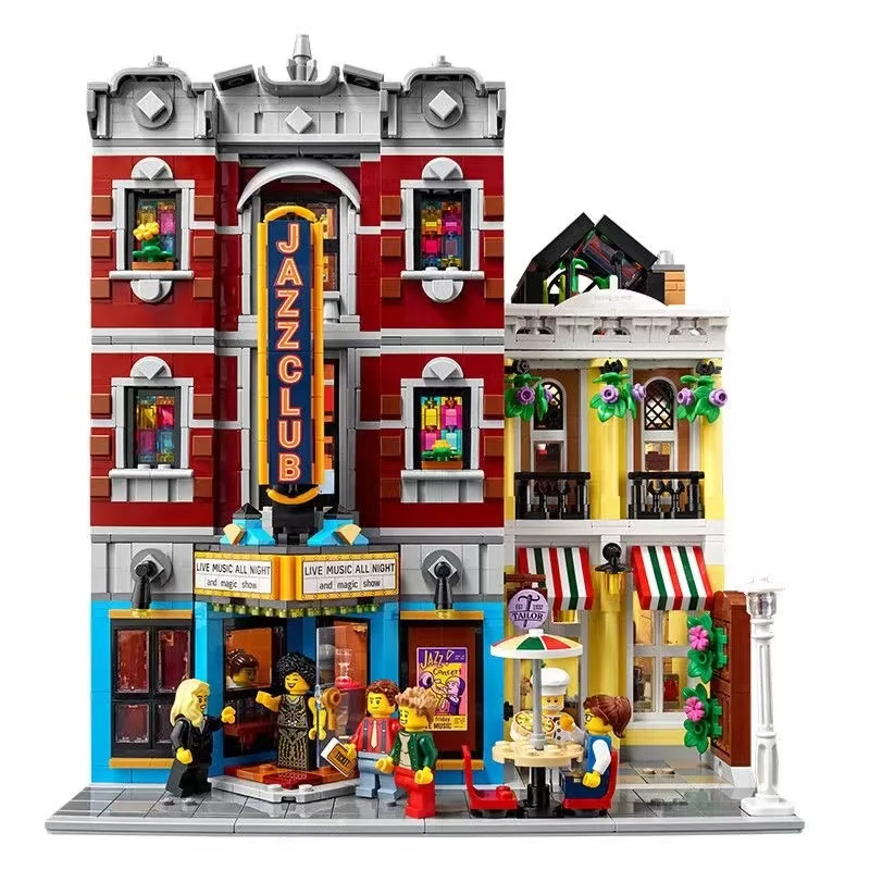 New Creating Jazz Club Expert Pizza Shop Model Modular House Building Blocks Compatible 10312 Street View Toys For Kids Adults