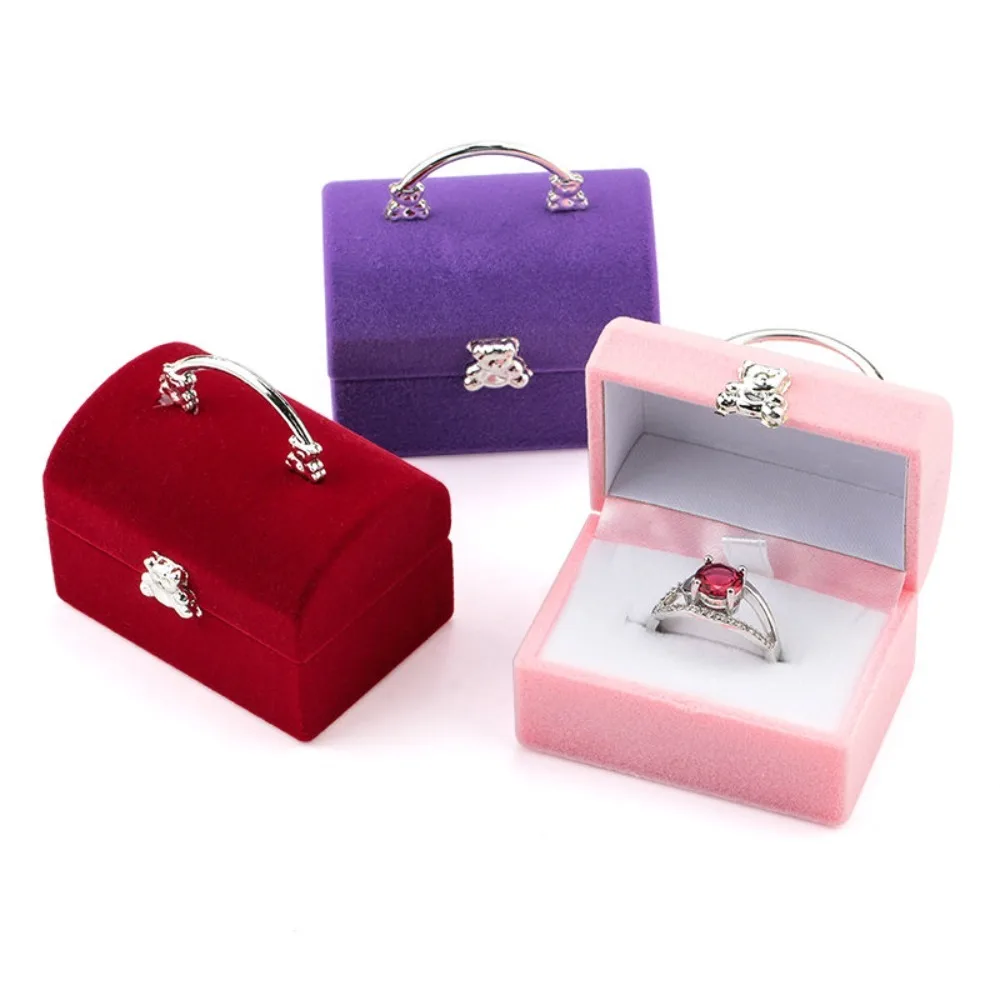 

Wedding Party Velvet Jewelry Box Jewelry Packaging Handheld Ring Box Cute Bear Pendant Storage Case