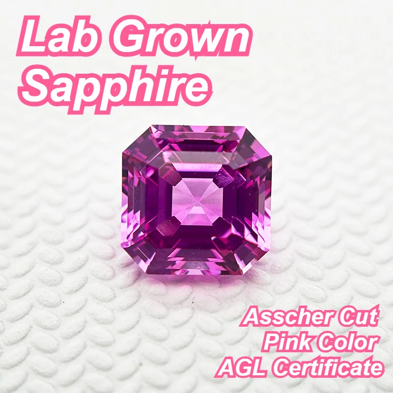 Heißer Verkauf: Laborgezüchteter Saphir im Asscher-Schliff, rosa Farbe, DIY-Anhänger, Schmuckherstellung, Hauptmaterialien wählbar, Zertifikat erhältlich – Detail 1