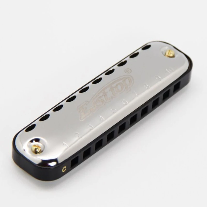 10-Hole Blues Harmonica Key C Adult Beginner Pocket Instrument, Gray Plastic Box