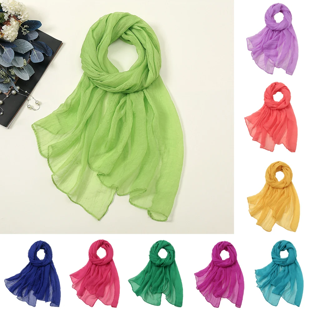 Large Chiffon Scarf For Women Summer Beach Sunscreen Shawls Wraps Pure Color Breathable Muslim Headband Lightweight Headscarf