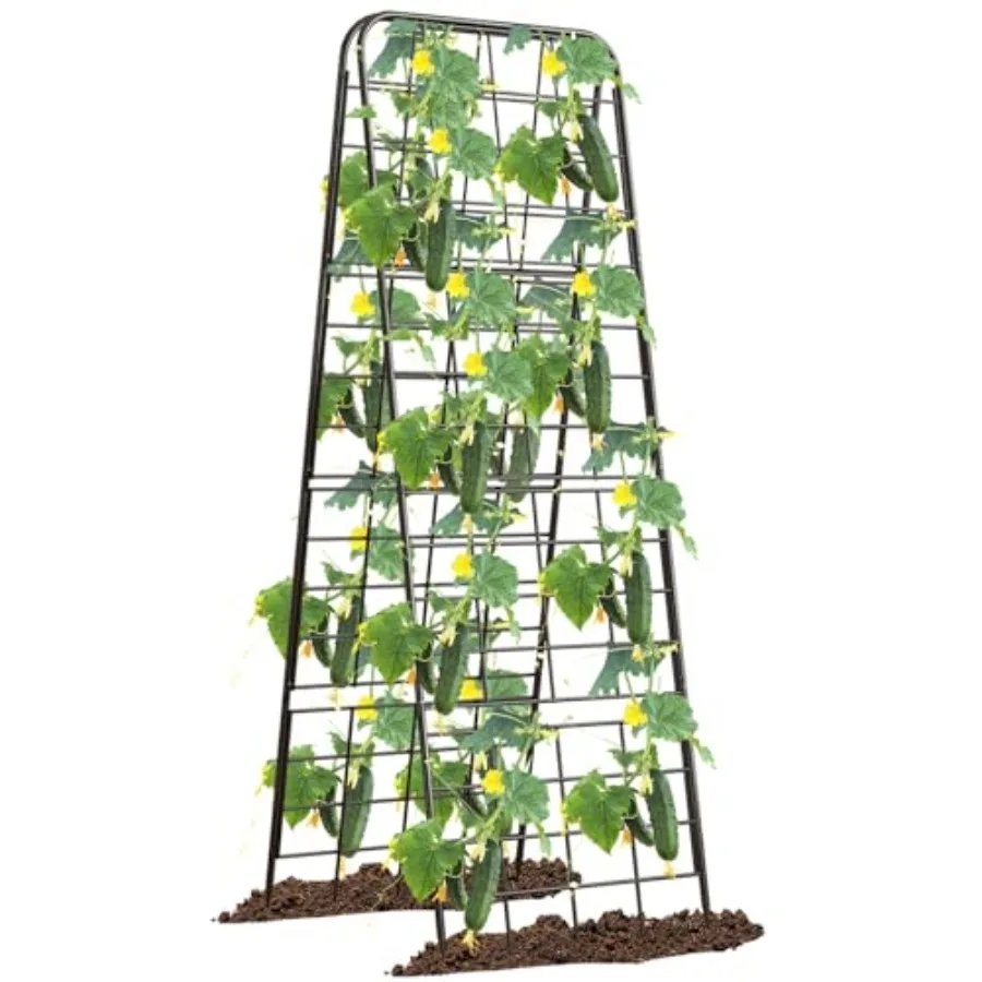 Heavy Duty 50x17 Adjustable A-Frame Trellis for Climbing Plants Rust-Proof Metal, Black, Dense Grid Design, Perfect for Raised