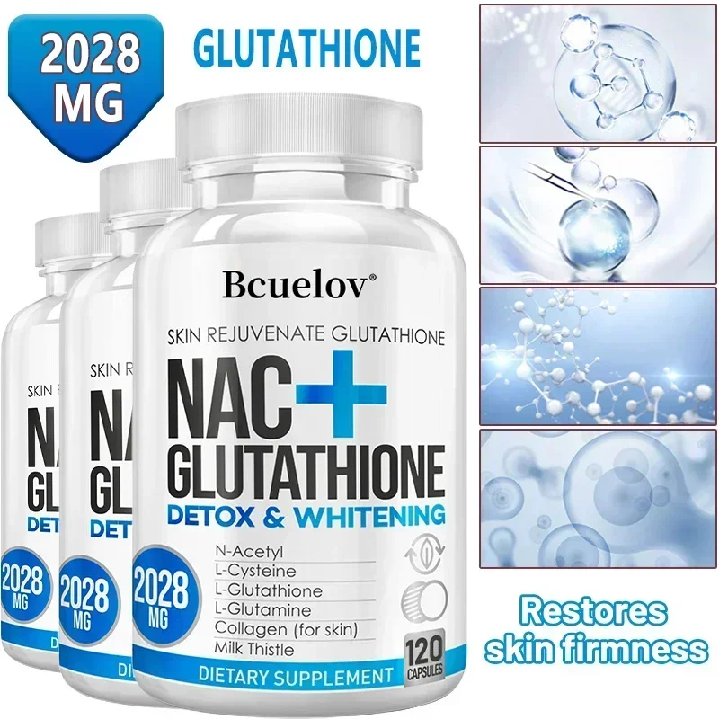 NAC + Glutathione Supplement, Supports Skin Health - Liver, Detox, Brightening, Antioxidant Supplement, Non-GMO, 120 Capsules