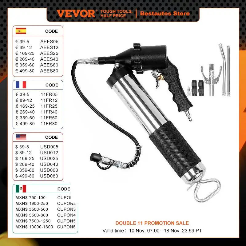 VEVOR 6000 PSI Oil Grease Gun Pistol Grip Heavy Duty Manual Rigid 400CC Capacity with Flexible Hose For Cars SUV Truck Excavator