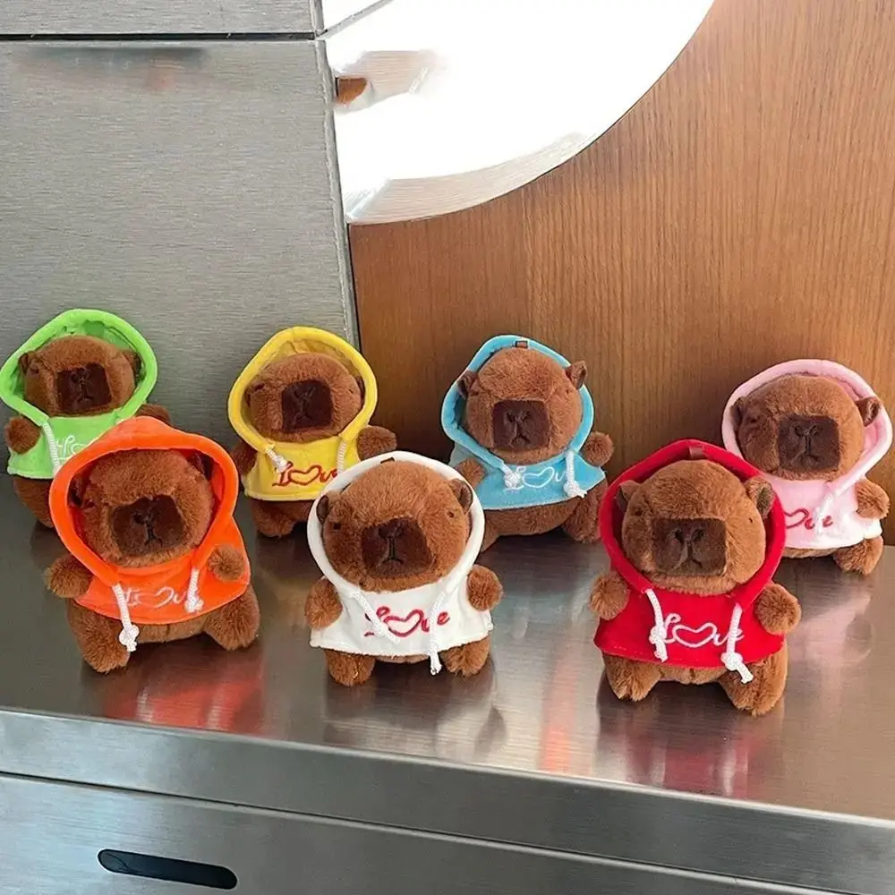 Capivara fofo chaveiro presente bonito pelúcia com capuz capivara pingente dos desenhos animados macio capivara boneca decoração presentes de aniversário