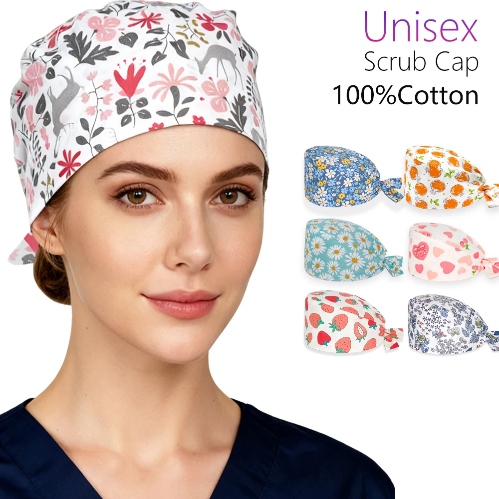 Unisex Floral Printed Surgical Scrub Cap for Women Men Dental Dentist Working Hat Anesthesiologist Pharmacy Nurse Surgery Caps
