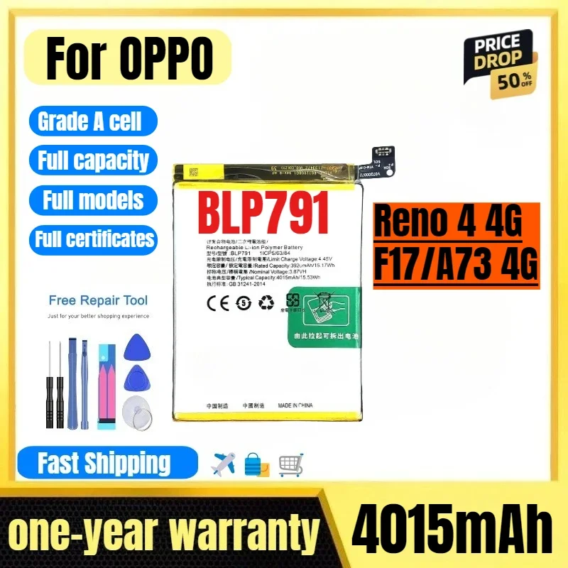 BLP791 for OPPO Reno 4 4G/F17/A73 4G Mobile Phone Battery High Quality High Capacity Replacement Bateria Grade A Cell with Tools