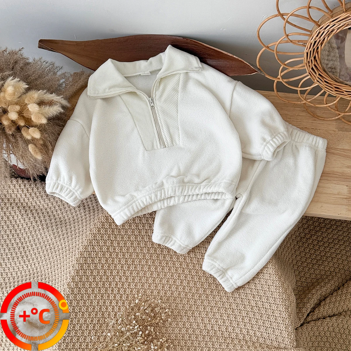 

Autumn Winter Toddler Baby Boys Girl Sports Suit Children Clothes Fleece Solid Color Zipper Pullover Pants Suit Infant Boys Girl