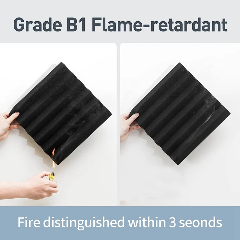 12 PCS Acoustic Foam Panels Black 12X12x2inch High Density Foam Fire Resistant Foam