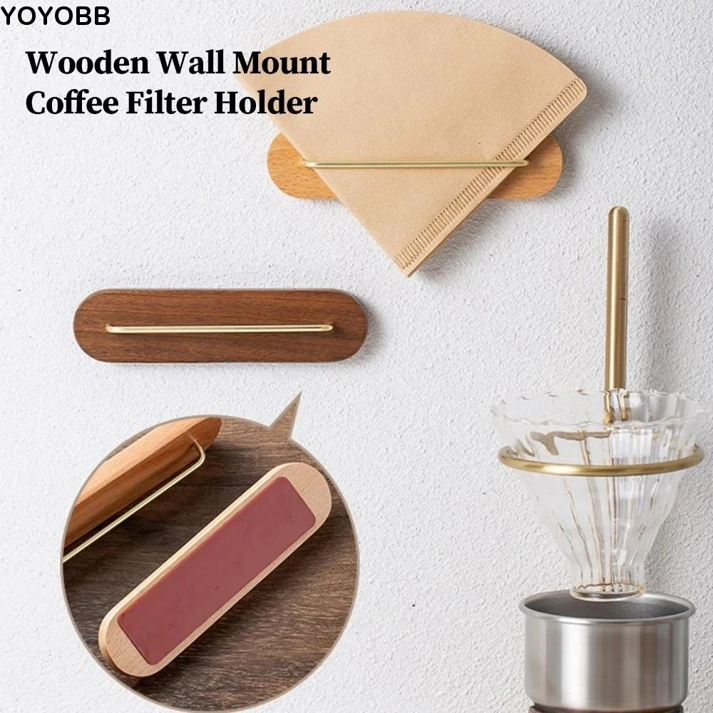 

Wall-mounted Coffee Filter Holder Strong Adhesive Wooden Coffee Filter Rack Space Saving Coffee Filter Dispenser Bar Shops