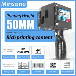 50mm Handheld Inkjet Printer Gun with 2 Fast-drying Cartridge for QR Barcode Batch Number Logo Expiry Date Label Coding Machine