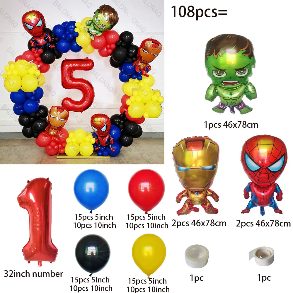 108pcs The Avengers Birthday Party Decoration Arch Garland Kit Spiderman Iron Man Balloon Supplies For Boy Kids Latex Supplies