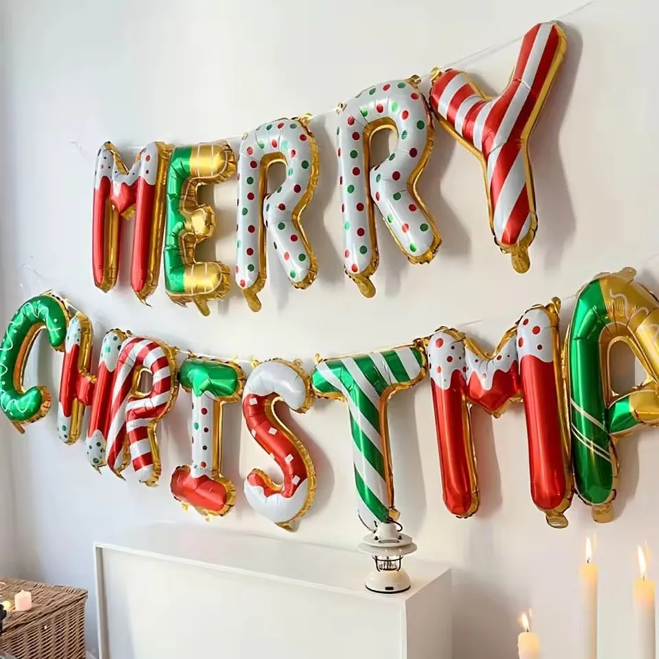 1Set 16 Zoll Frohe Weihnachten Ballon Banner Set Festliche Stil Beschilderung Weihnachten Party Dekorationen 16-zoll Folie Ballon Banner