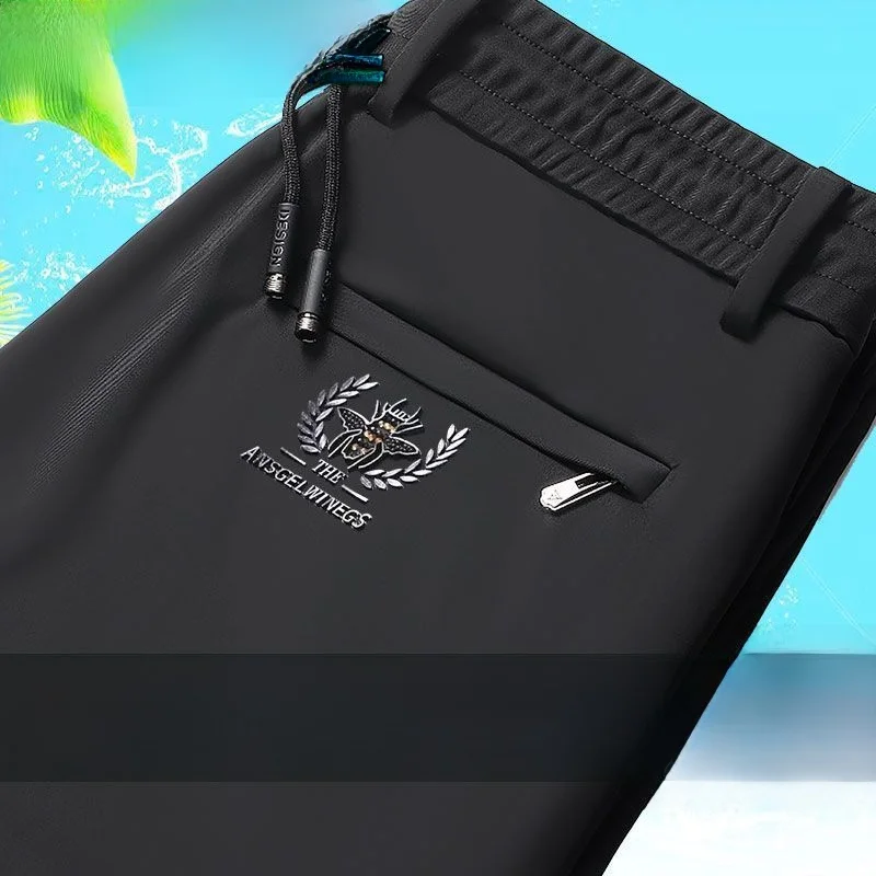 High Waist Elastic Waist Ice Silk Sports Pants Men's Casual Workwear Breathable Comfortable High End Ice Silk Pants