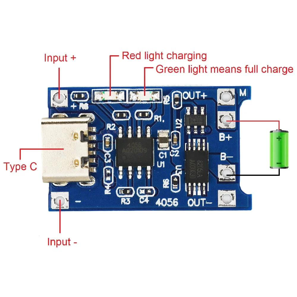 1ชิ้น/10ชิ้น TP4056 5V 1A Type-C USB 18650โมดูลชาร์จแบตเตอรี่ลิเธียมพร้อมการป้องกันฟังก์ชั่นคู่1A Li-ion