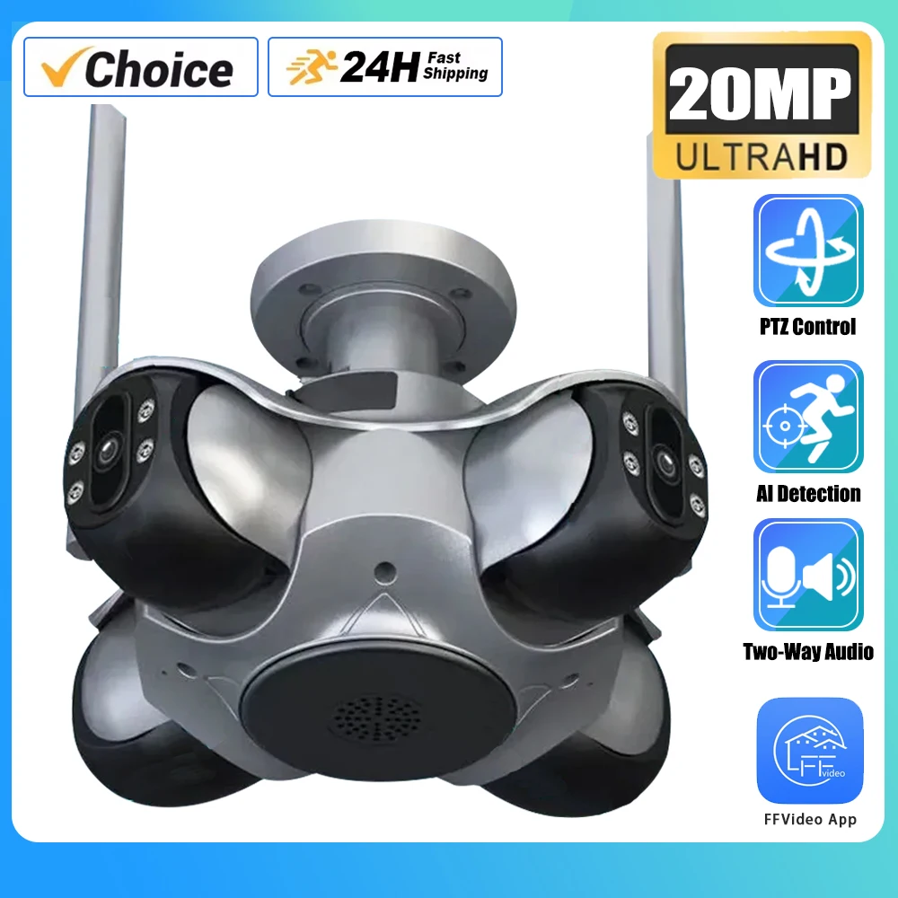 

Four Lens Four Screen WiFi Camera HD 20MP Outdoor Waterproof Security Camera Color Night Vision CCTV Two-way Intercom IP Camera