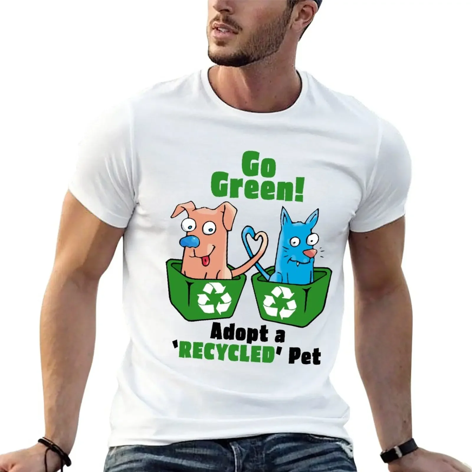 New Go Green - Adopt a Recycled Pet T-Shirt T-shirt short graphic t shirt quick drying shirt mens graphic t-shirts pack