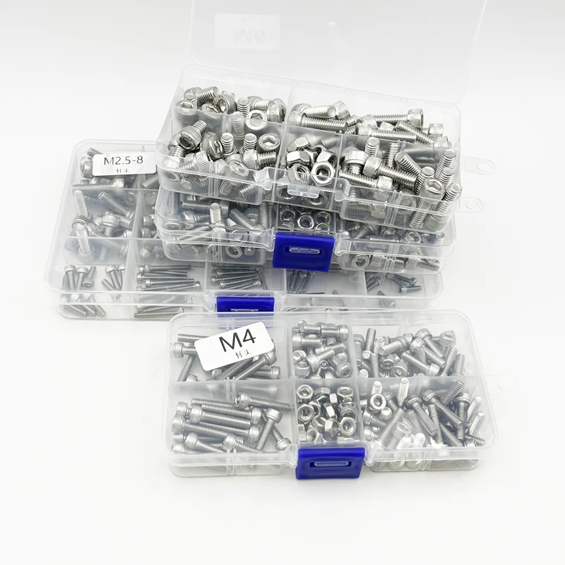 304 Set Baut dan Baut Kepala Heksagon Segi Enam Allen Baja Tahan Karat M2 M2.5 M3 M4 M5 M6 M8 Kit Sekrup Kepala Heksagonal
