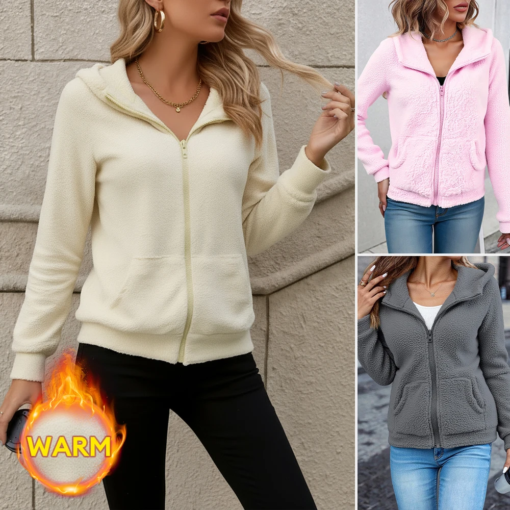 

Autumn Winter Warm Jacket Polar Fleece Women hoodie Hooded 2025 Casual Female Sweatershirt Zipper Coat Soft Fleece Women Coat