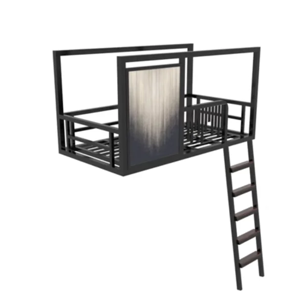 Iron art elevated bed loft style suspended bed with iron frame bed on top