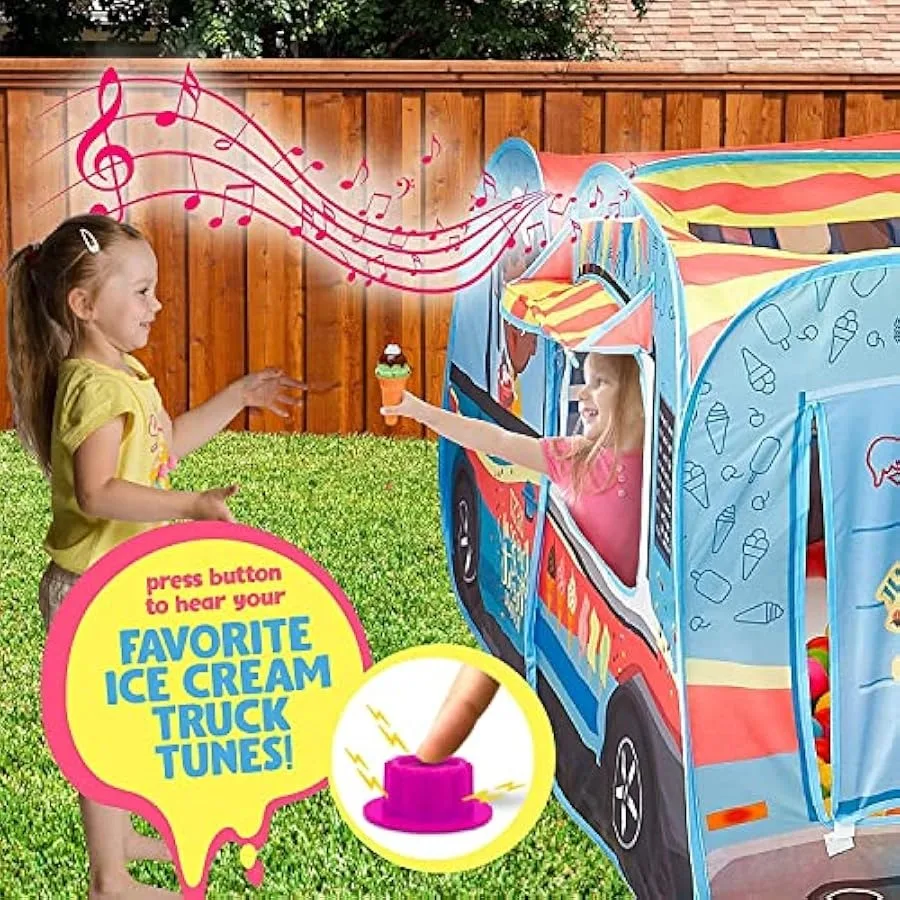 Kiddzery – tente de jeu pour camion de crème glacée, ensemble de jouets de simulation, maison de jeu de glace Pop Up, jouets avec bouton musical, naissance