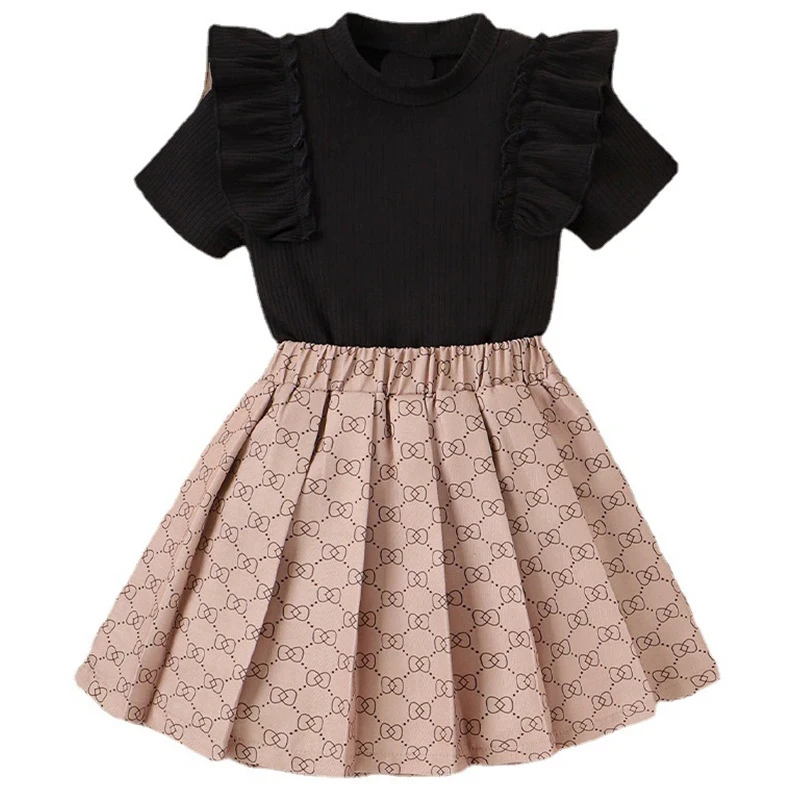 

2Piece Sets Summer Toddler Girl Clothes Korean Fashion Print Short Sleeve Cotton Baby Tops+Skirts Boutique Kids Clothing BC1456