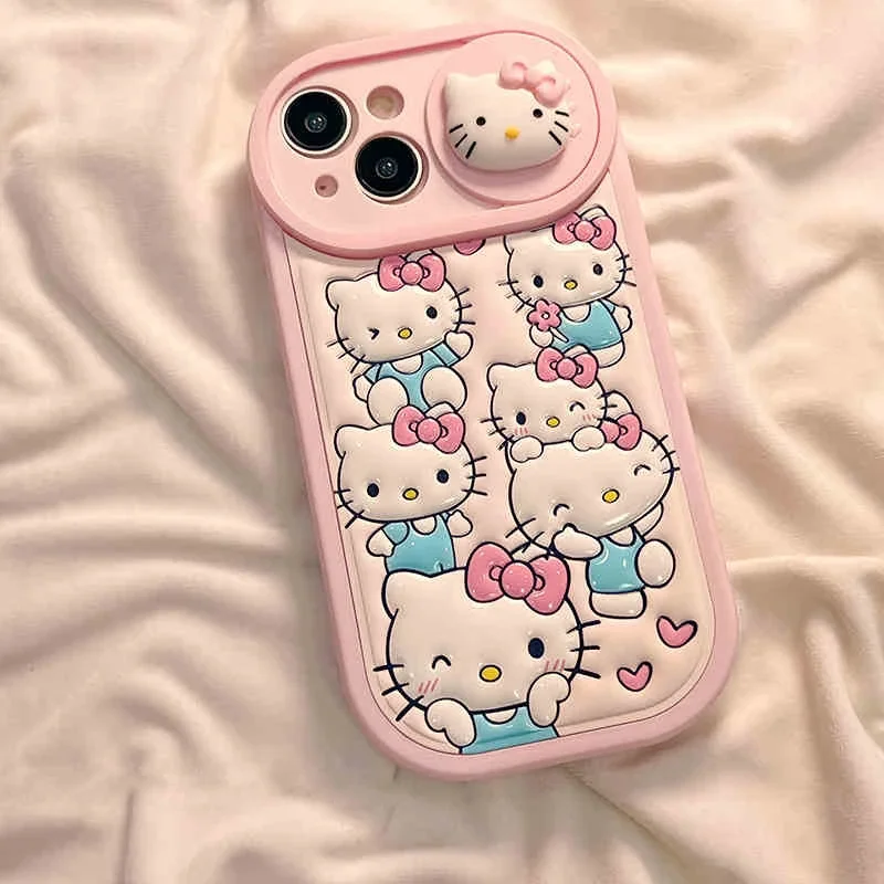 Sanrio Kawaii Hello Kitty Mobile Phone Case Anime Cartoon Fashion Exquisite Anti-fall Niche Silicone Mobile Phone IPhone Cases