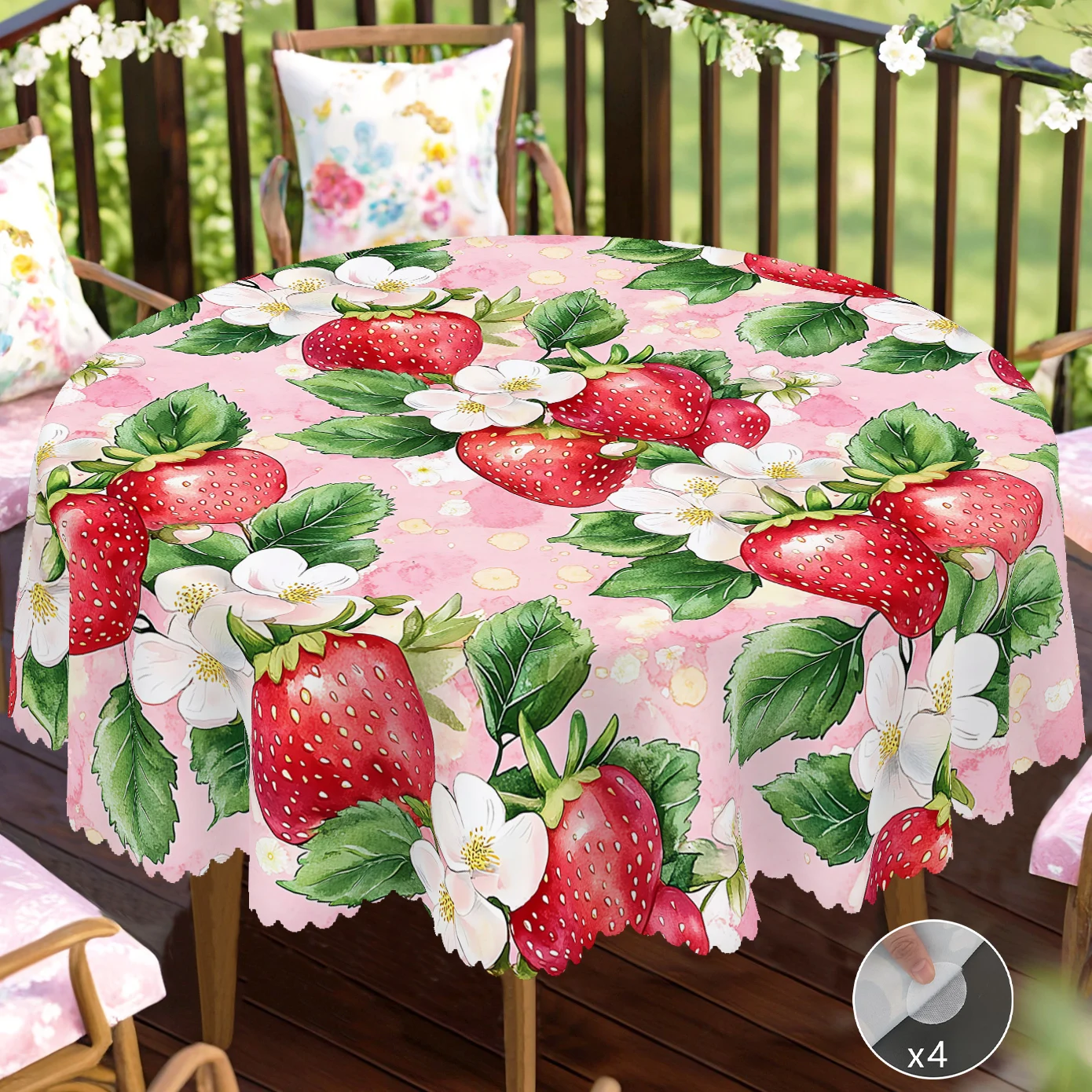 1 Piece of Strawberry-Themed Round and Rectangular Tablecloth, Available in Various Sizes, with Light Pink Base Color Paired with Bright Red Strawberries and Delicate White Flower Clusters, Paired with Fresh Green Leaf Print, Featuring Embossed Edges, in a Fresh Style, Suitable for Everyday Use in the Home Kitchen, Patio Picnics, Spring and Summer Home Decor, Spring Garden Tablecloth Decoration