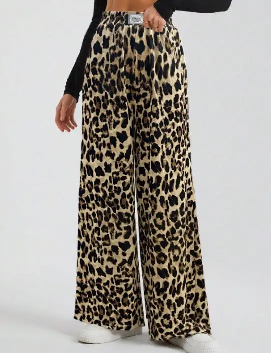 2025 Autumn/Winter New Women's Retro Fashion Leopard Pattern Wide Leg Women's Pants, High Waist Drop Loose Pants